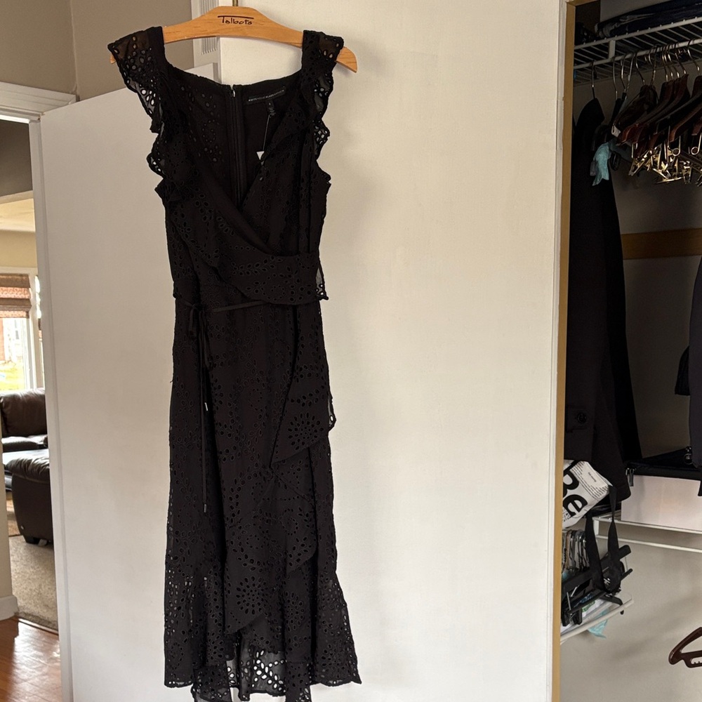 White House Black Market Black Eyelet Ruffle Midi Dress